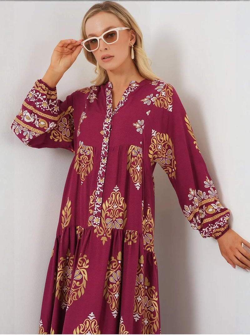 Robe modeste à motifs authentiques bdart Rouge bordeaux - Kiabi