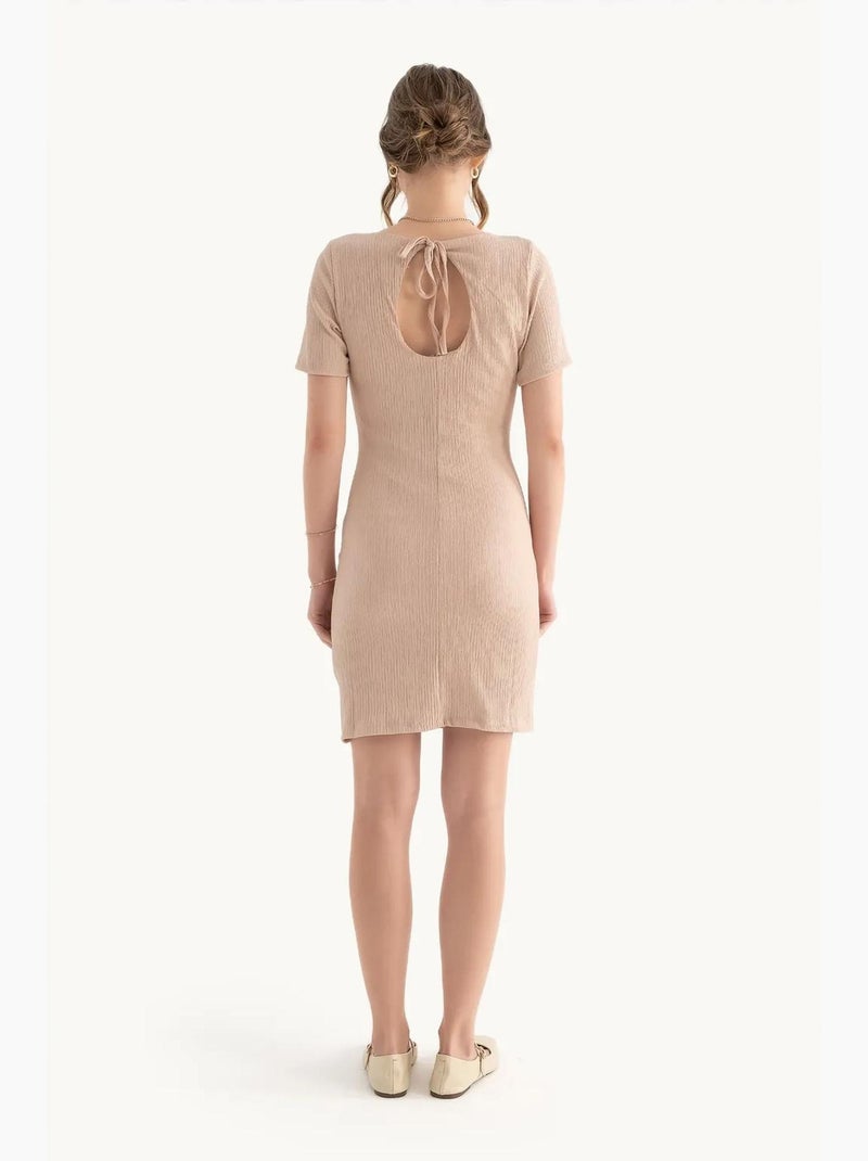 Robe moulante courte à manches courtes et col carré hiccup Beige naturel - Kiabi