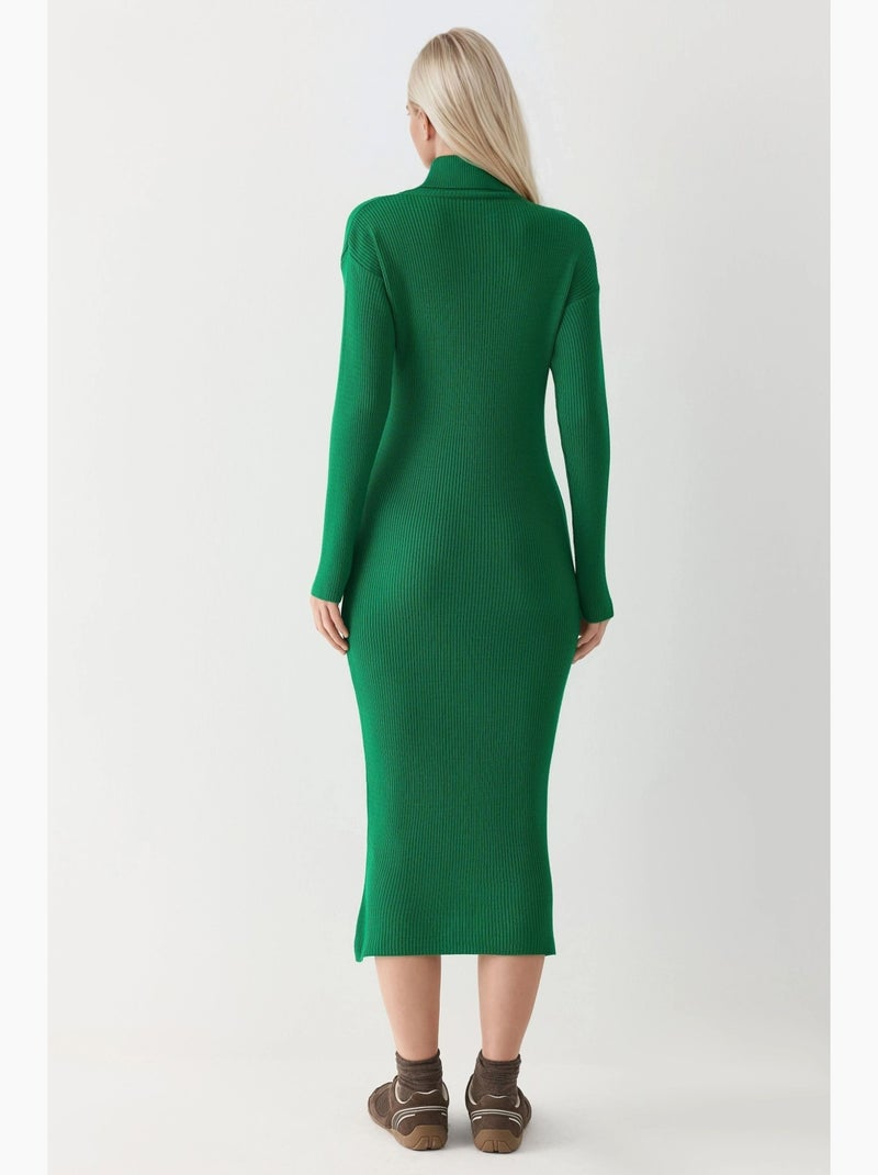 Robe moulante en maille côtelée à col roulé my fashion Vert - Kiabi