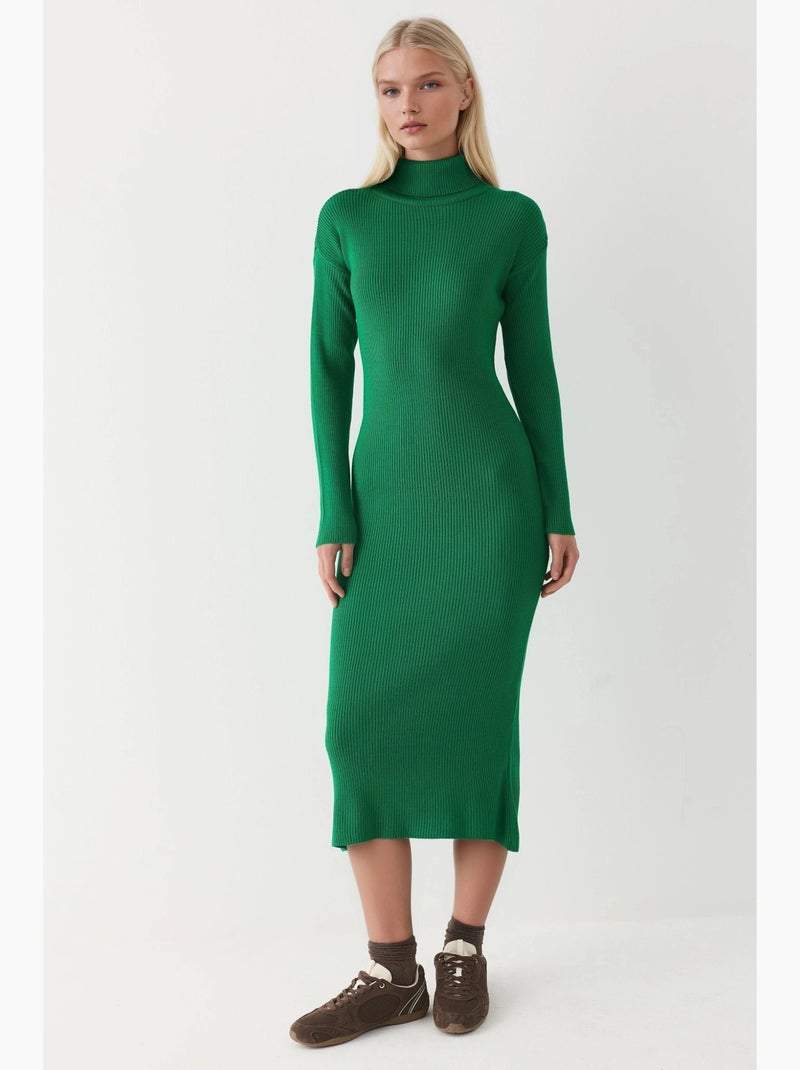 Robe moulante en maille côtelée à col roulé my fashion Vert - Kiabi