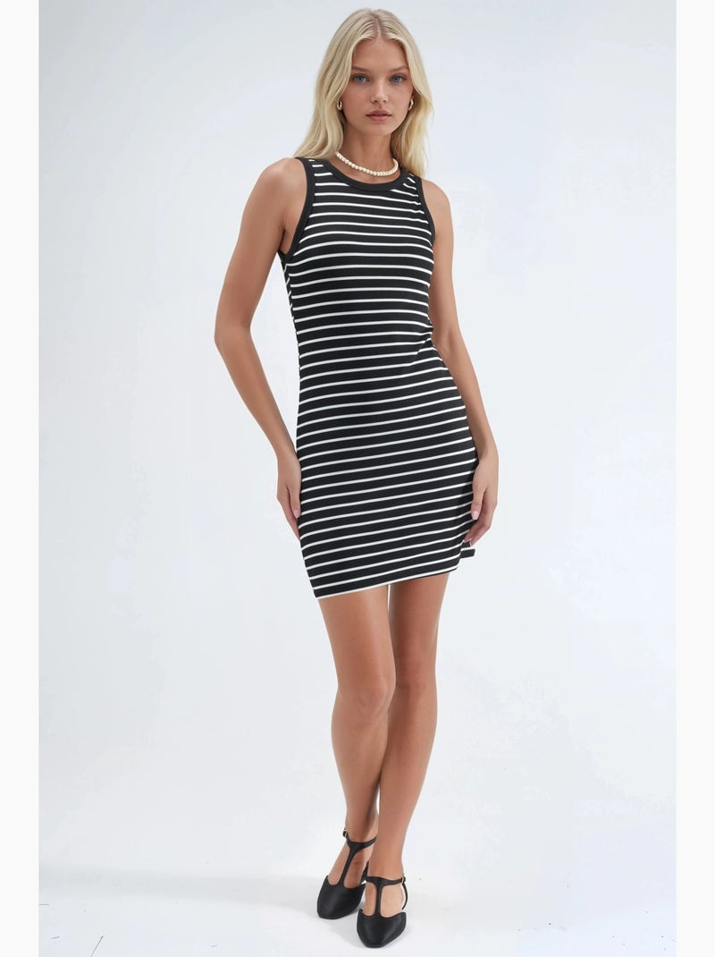 Robe moulante mini à col rond hiccup Noir Blanc - Kiabi