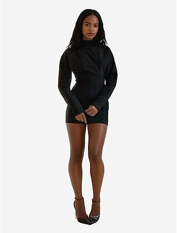 Robe moulante plissée à manches chauve-souris hiccup