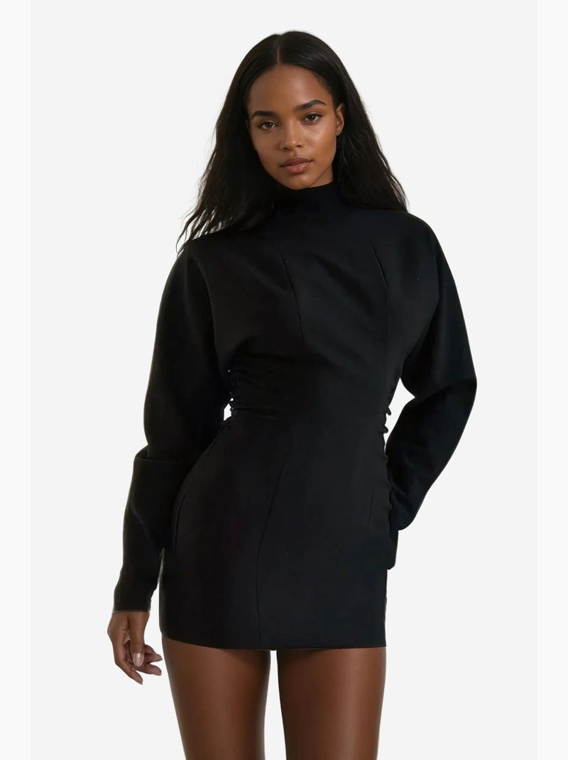 Robe moulante plissée à manches chauve-souris hiccup Noir - Kiabi