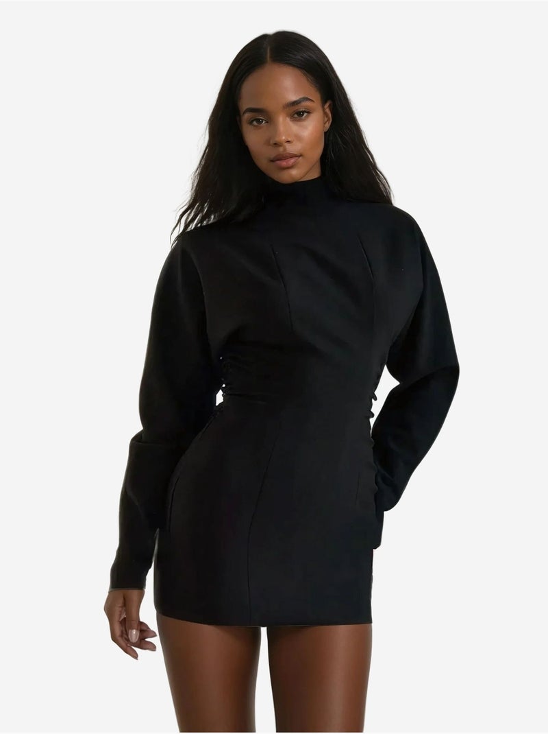 Robe moulante plissée à manches chauve-souris Noir - Kiabi
