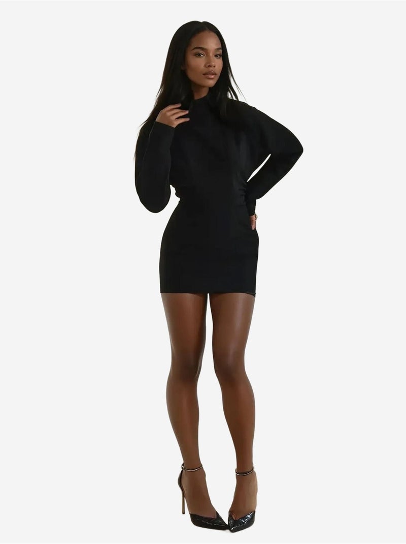 Robe moulante plissée à manches chauve-souris Noir - Kiabi
