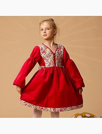 Robe noël liberty rouge fille en velours | margot - la faute à voltaire - [couleur]
