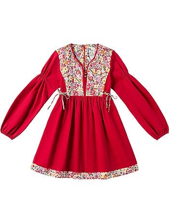 Robe noël liberty rouge fille en velours | margot - la faute à voltaire - [couleur]