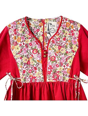 Robe noël liberty rouge fille en velours | margot - la faute à voltaire - [couleur]