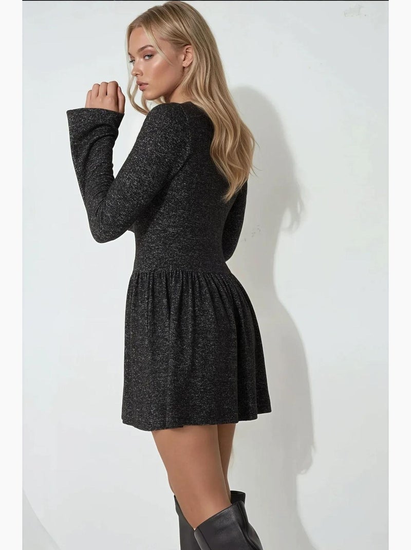 Robe patineuse courte à manches longues et col ras du cou avec détails boutonnés hiccup Gris - Kiabi