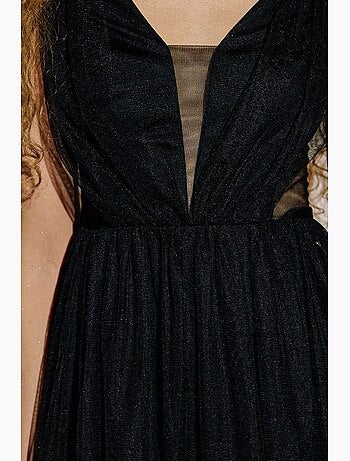 Robe patineuse courte en tulle à empiècements et col en v hiccup