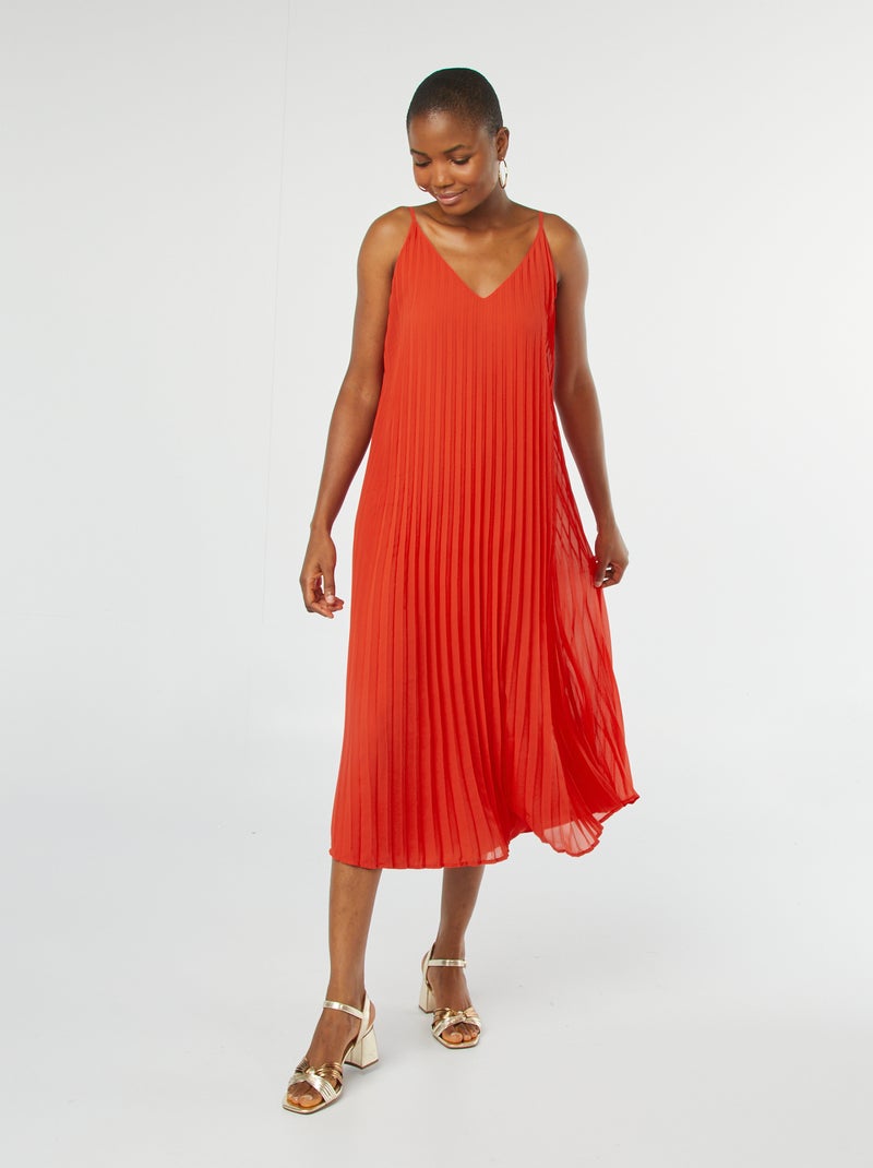 Robe plissée à bretelles Rouge - Kiabi