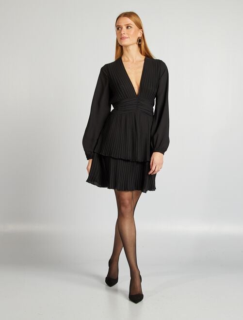 Robe plissée à col V - Kiabi