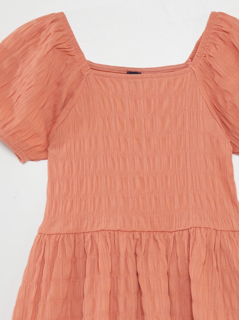 Robe plissée à manches ballons Orange - Kiabi