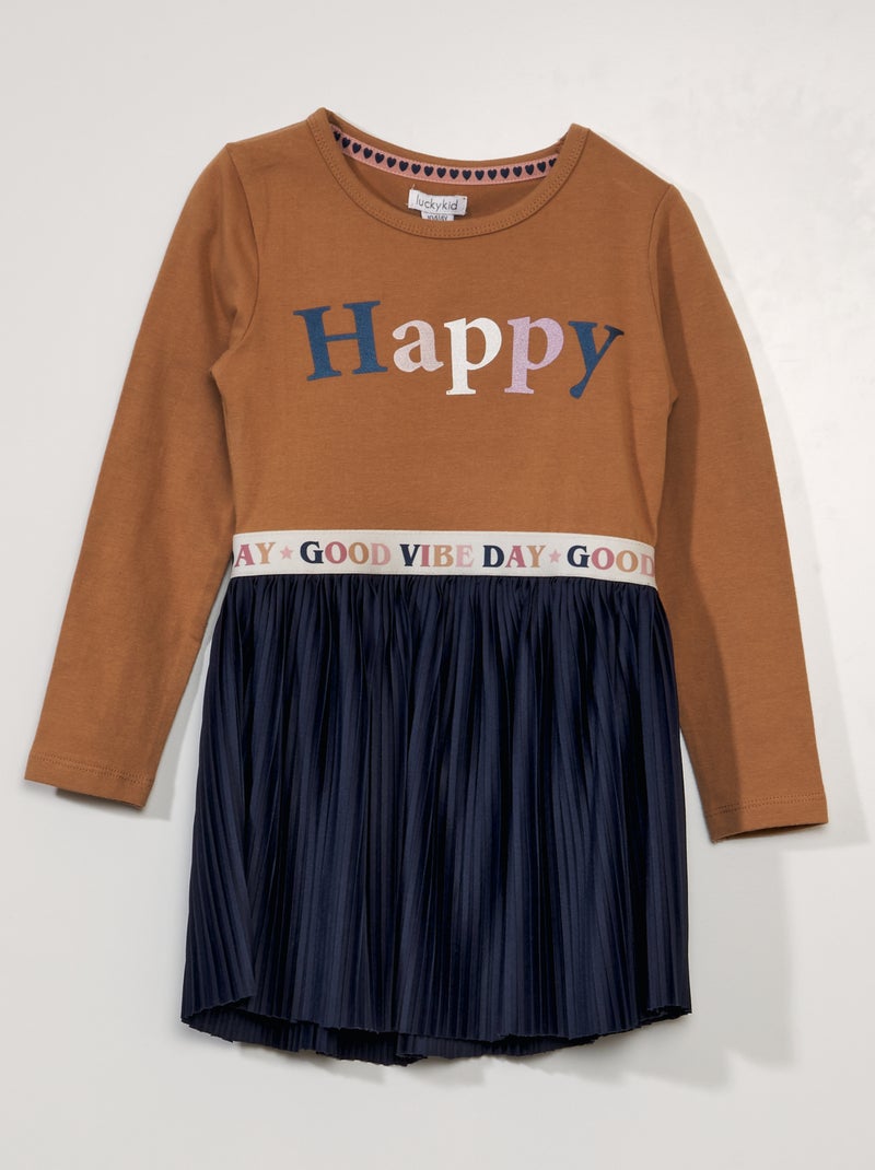 Robe plissée à manches longues Marron/bleu - Kiabi