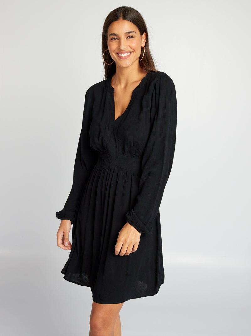 Robe plissée à manches longues noir - Kiabi