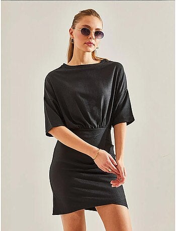 Robe plissée à taille élastique sur le devant de bianco lucci