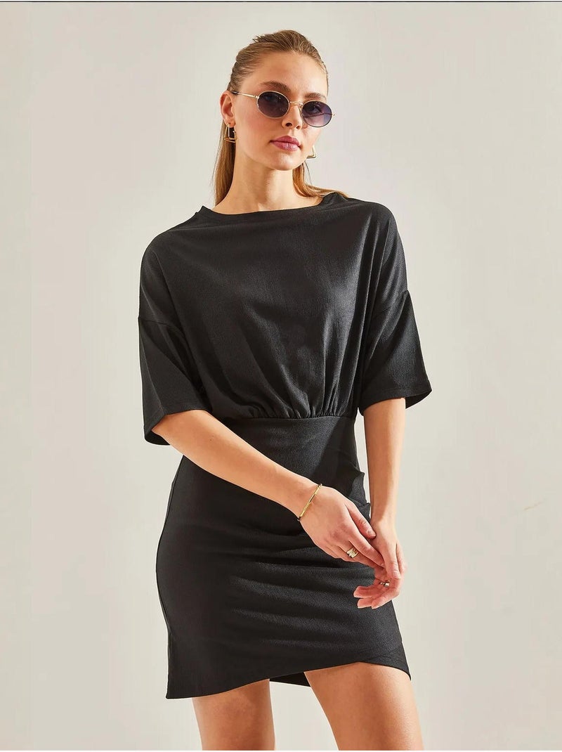 Robe plissée à taille élastique sur le devant de bianco lucci Noir - Kiabi