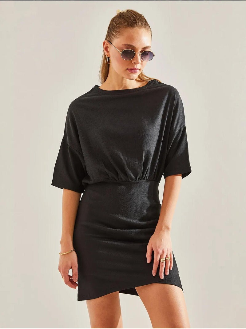 Robe plissée à taille élastique sur le devant de bianco lucci Noir - Kiabi