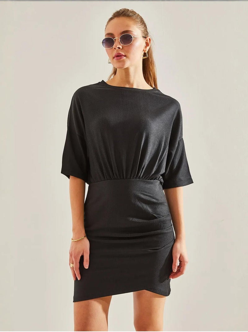 Robe plissée à taille élastique sur le devant de bianco lucci Noir - Kiabi