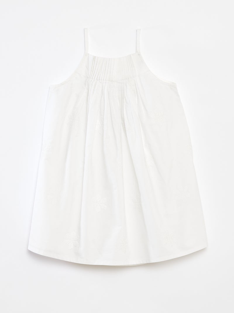 Robe plissée brodée Blanc - Kiabi