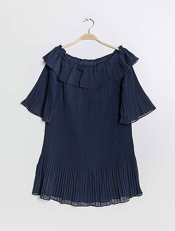 Robe plissée épaules dénudées marine