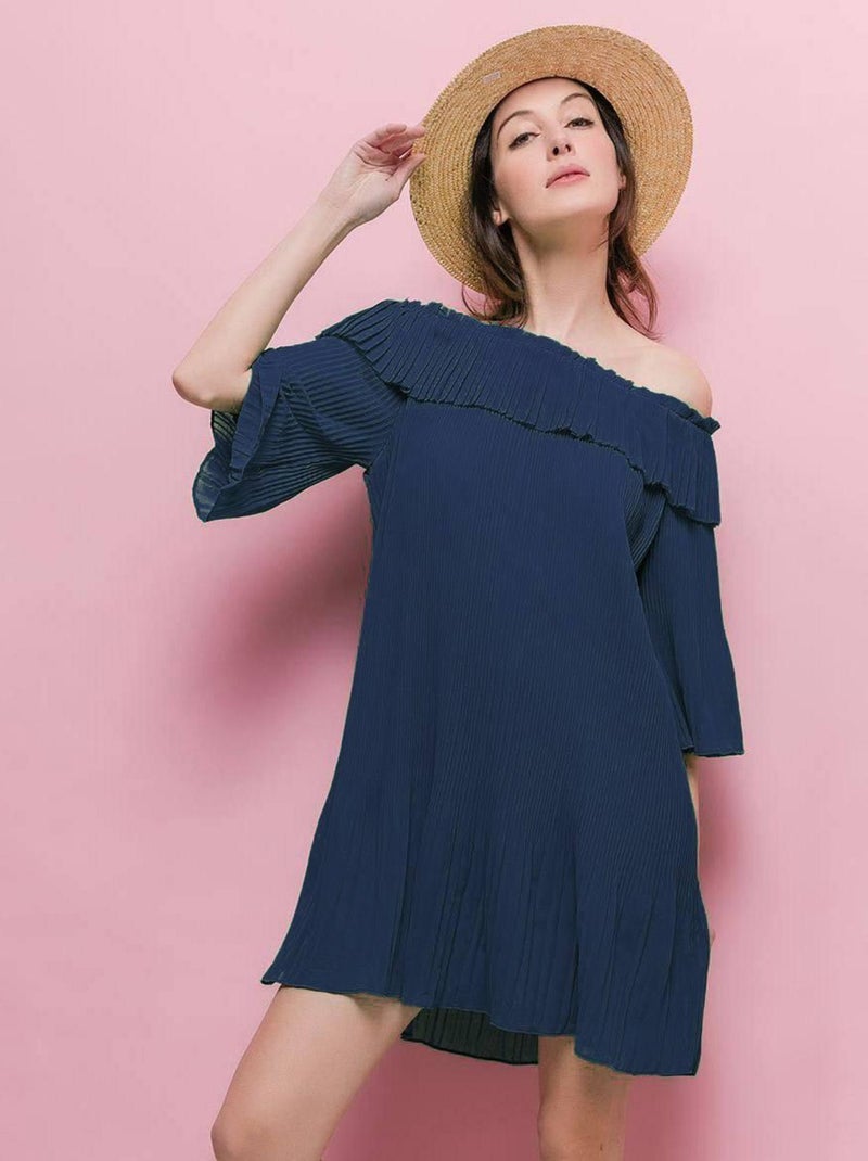 Robe plissée épaules dénudées marine Bleu - Kiabi