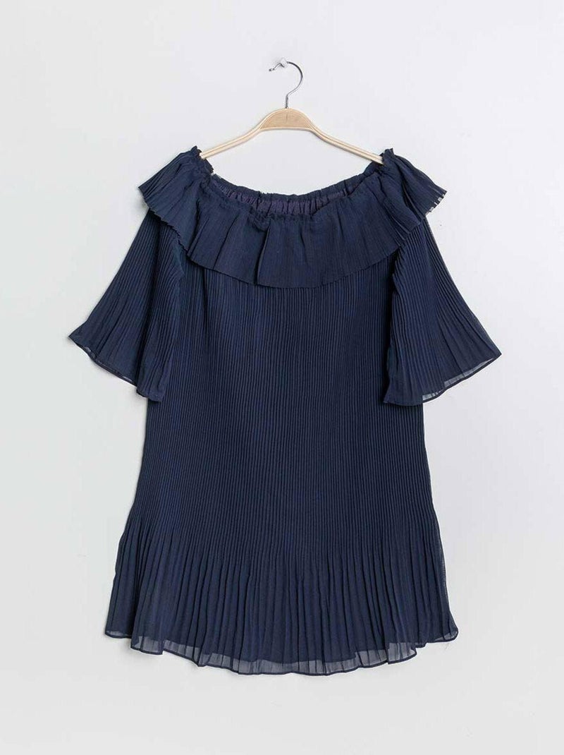 Robe plissée épaules dénudées marine Bleu - Kiabi