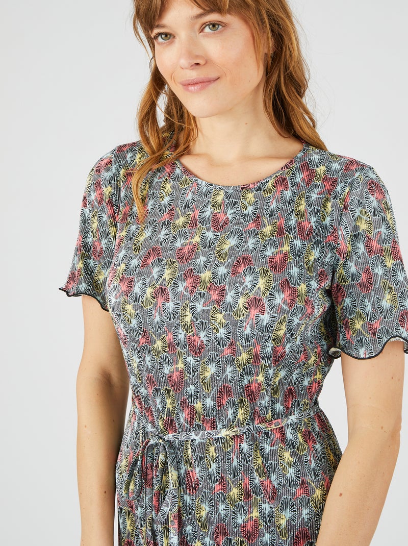 Robe plissée manches courtes - Damart Multicolore - Kiabi