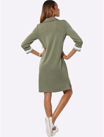 Robe polo col et manches trois quart poches zippées bords rayés - Taille standard - Helline