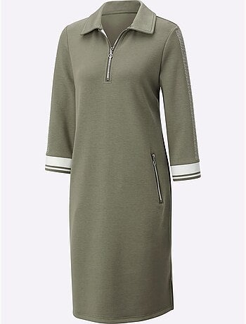 Robe polo col et manches trois quart poches zippées bords rayés - Taille standard - Helline