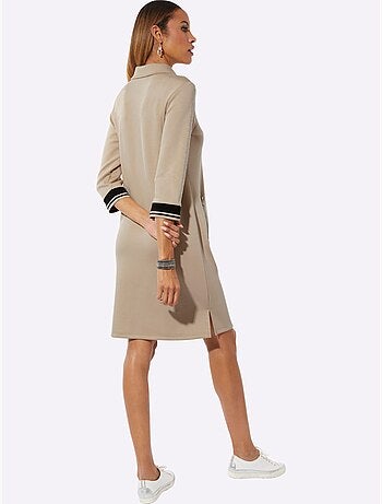 Robe polo col et manches trois quart poches zippées bords rayés - Taille standard - Helline