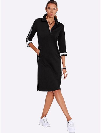 Robe polo col et manches trois quart poches zippées bords rayés - Taille standard - Helline