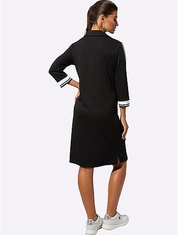 Robe polo col et manches trois quart poches zippées bords rayés - Taille standard - Helline