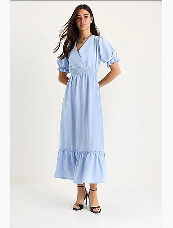 Robe portefeuille avec taille froncée et manches élastiques lucci