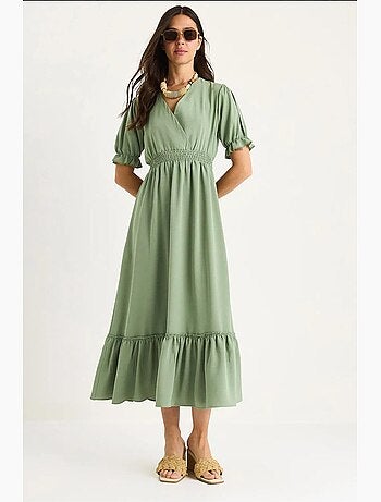 Robe portefeuille avec taille froncée et manches élastiques lucci