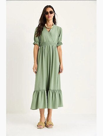 Robe portefeuille avec taille froncée et manches élastiques lucci