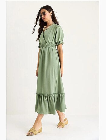 Robe portefeuille avec taille froncée et manches élastiques lucci