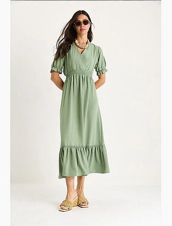 Robe portefeuille avec taille froncée et manches élastiques lucci