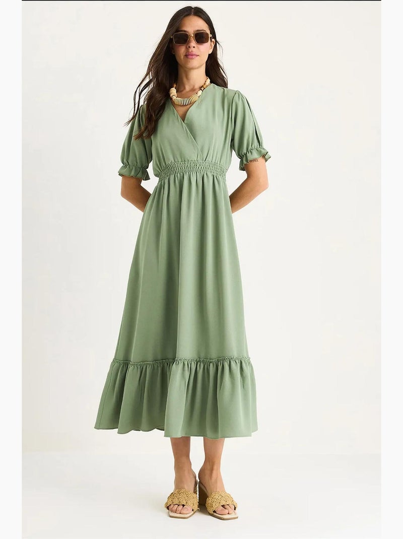 Pastel Robe Robe portefeuille avec taille froncée et manches élastiques lucci ...