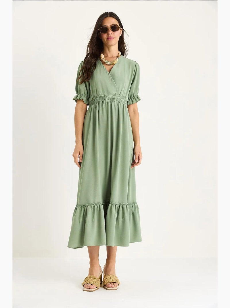 Robe portefeuille avec taille froncée et manches élastiques lucci Vert pastel - Kiabi