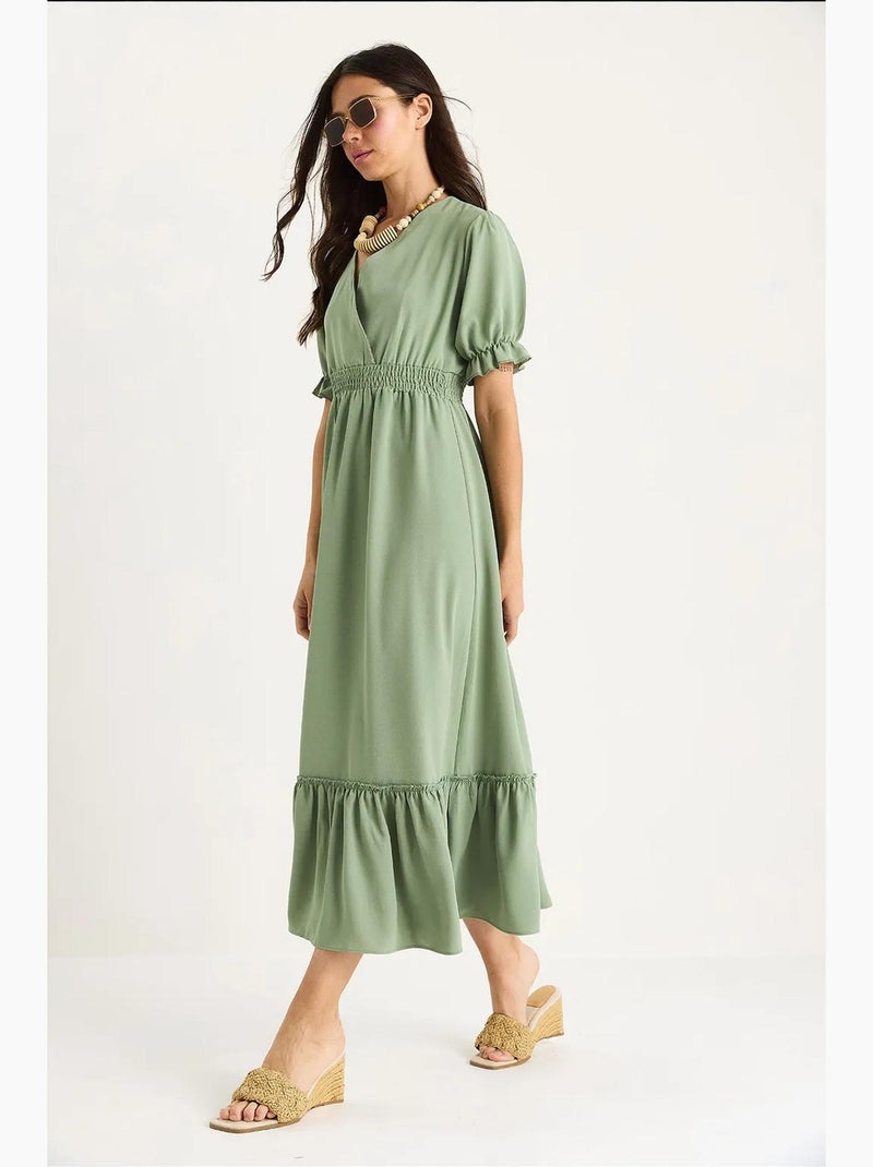 Pastel Robe Robe portefeuille avec taille froncée et manches élastiques lucci ...