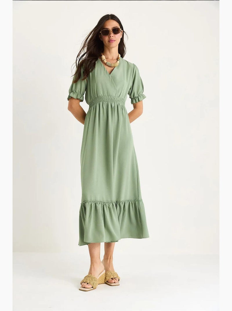 Pastel Robe Robe portefeuille avec taille froncée et manches élastiques lucci ...