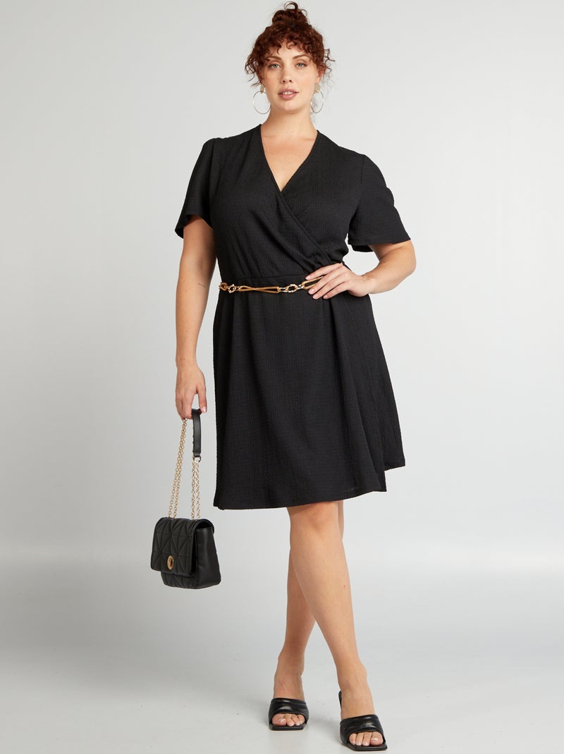 Robe portefeuille crêpée à motif noir Grandes tailles Femme