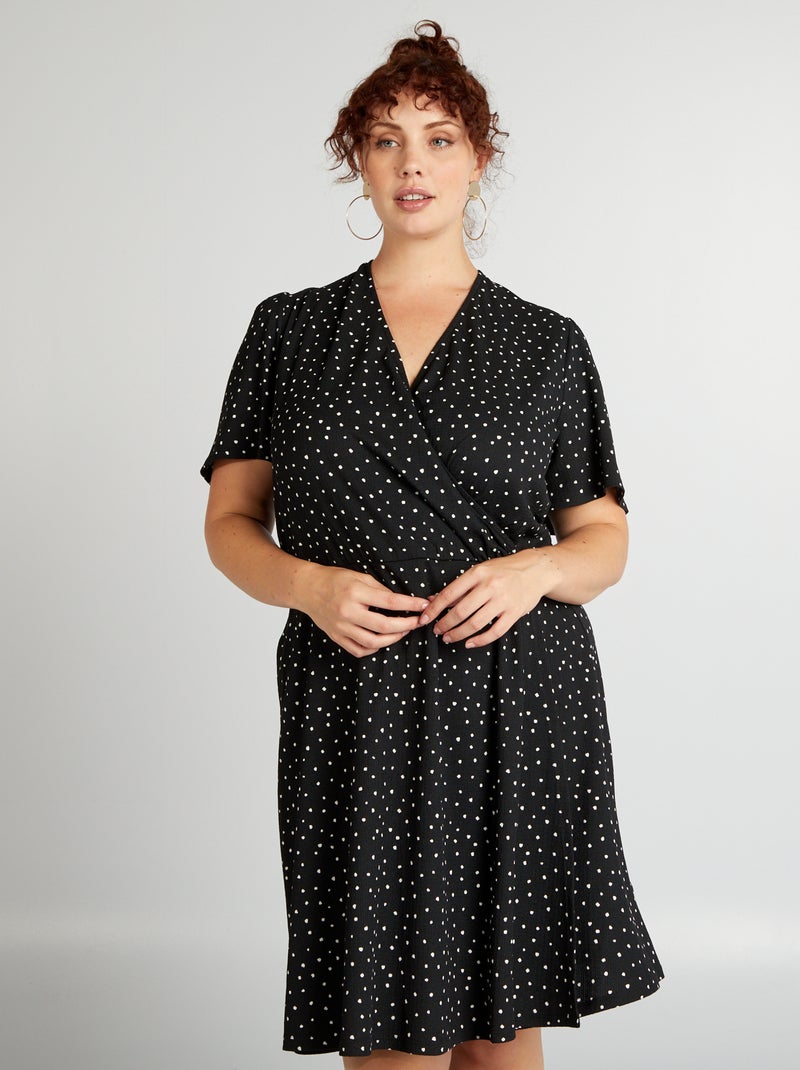 Robe portefeuille crêpée à motif Noir 'pois' - Kiabi