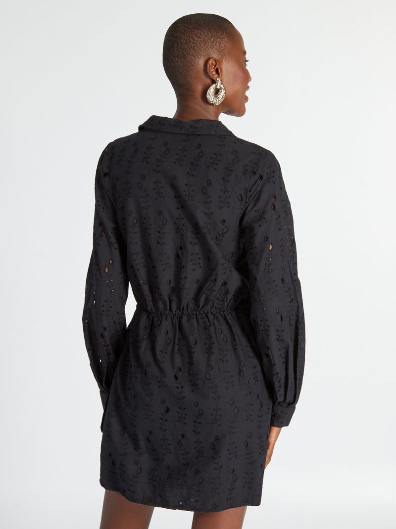 Robe portefeuille en broderie anglaise noir - Kiabi