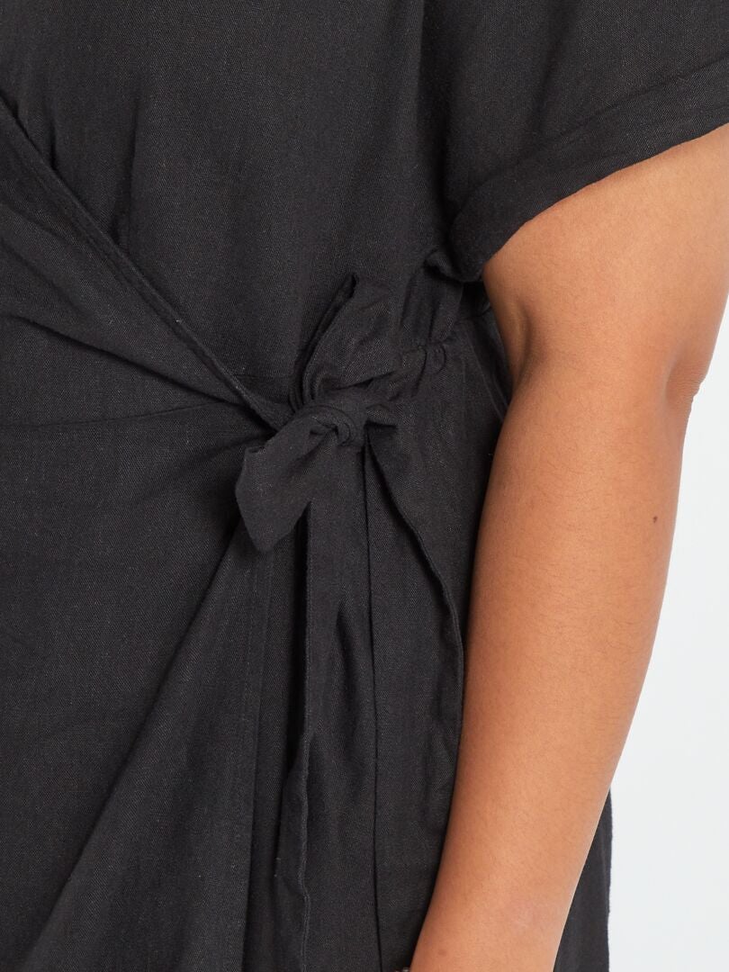 Robe portefeuille en lin noir - Kiabi