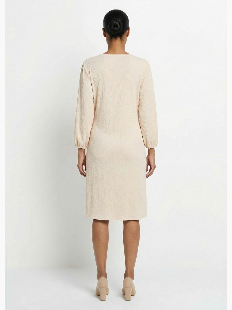 Robe portefeuille en maille gaufrée - Afibel Beige - Kiabi