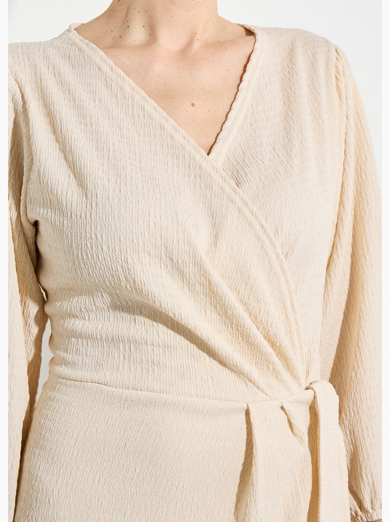 Robe portefeuille en maille gaufrée - Afibel Beige - Kiabi