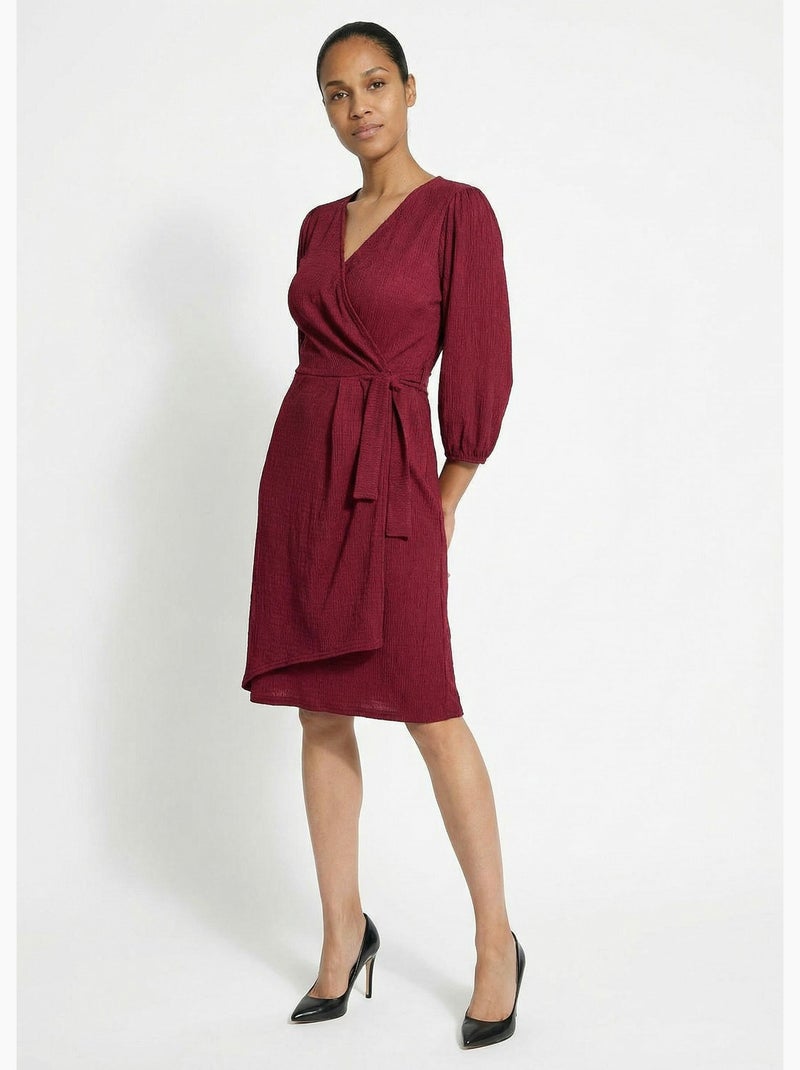 Robe portefeuille en maille gaufrée - Afibel Bordeaux - Kiabi