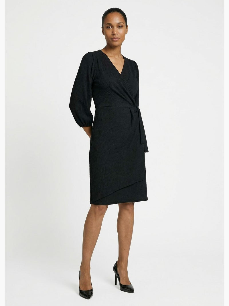 Robe portefeuille en maille gaufrée - Afibel Noir - Kiabi